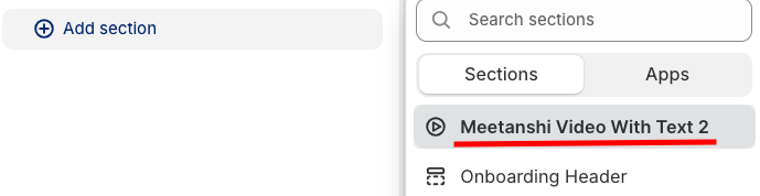 from the theme editor click add section and select Meetanshi video with text 2