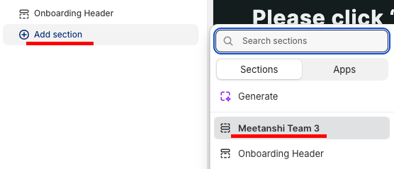 click the Add section and select Meetnashi Team 3, to add a team section to Shopify.
