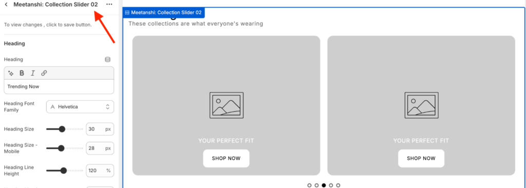 edit the section using the customization opiton avaialble