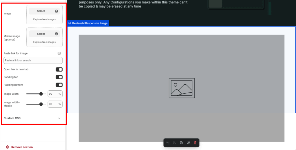 edit the section to  Add responsive image section in Shopify.
