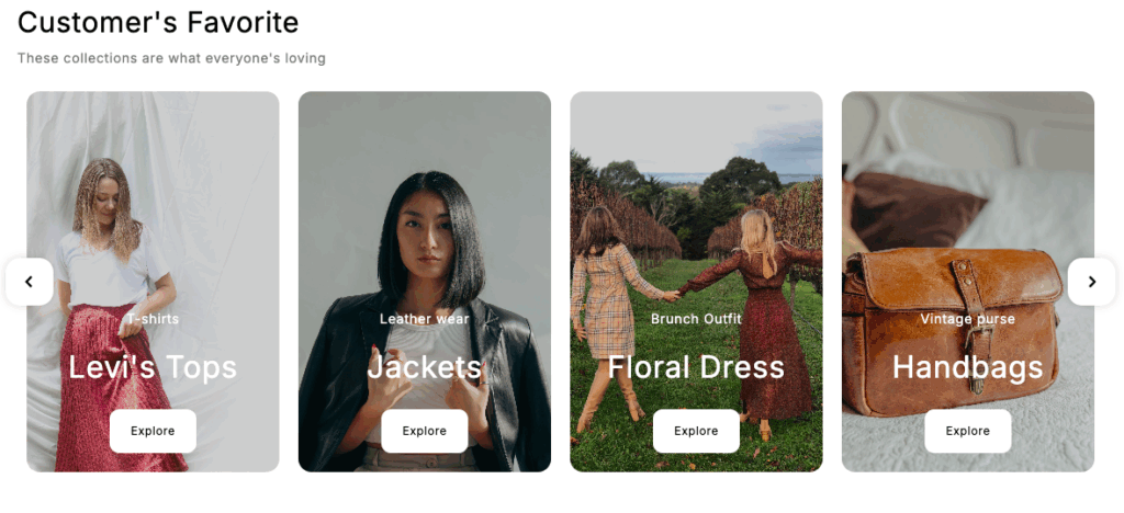 preview of the collection slider section using an app