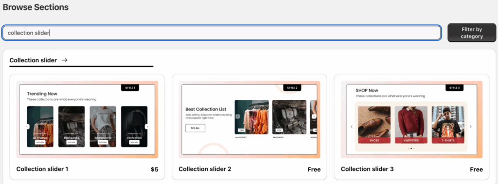 Search the section you like from the app dashboard to add a section to product page in Shopify