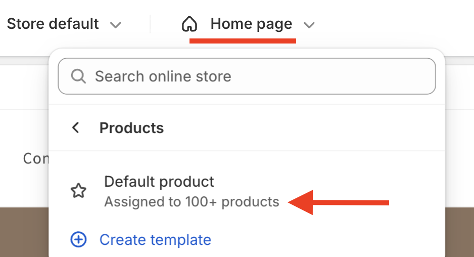 from the top dropdown click home page > products > default product 