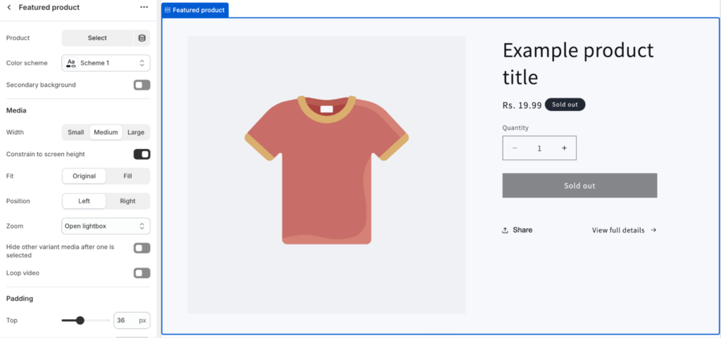 add products and edit the section from the sidebar. 