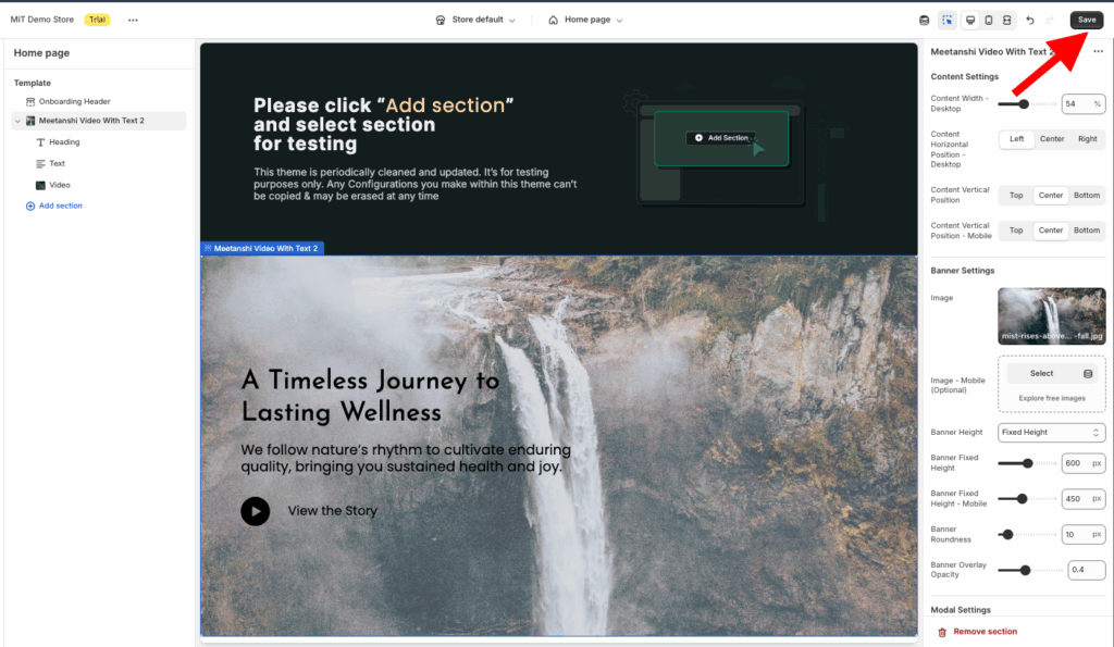 click save button after making changes in the video with text section