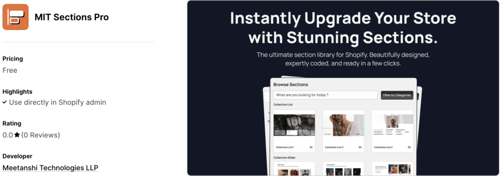 MIT Sections Pro Shopify app