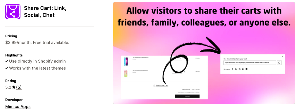 Share Cart: Link, Social, Chat. share cart shopify app