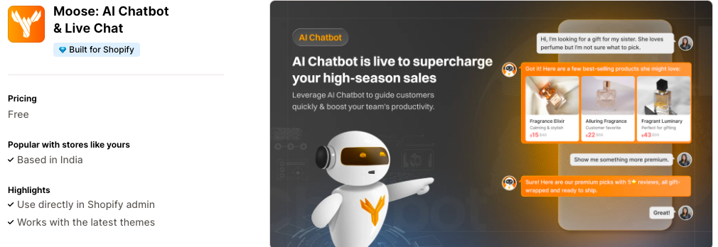 Moose AI chatbot for Shopify