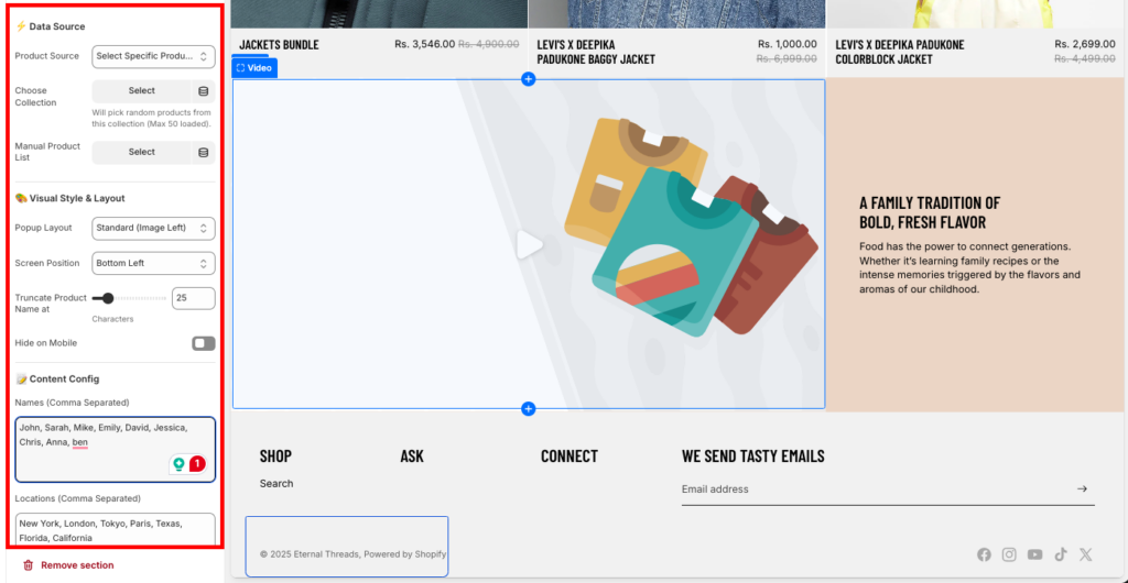 Click Sales Pop V2.1 (Inline) to expand the customization options.