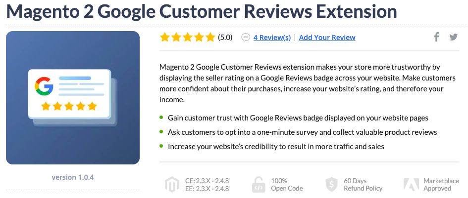 Magento 2 Google Customer Reviews Extension by Plumrocket 