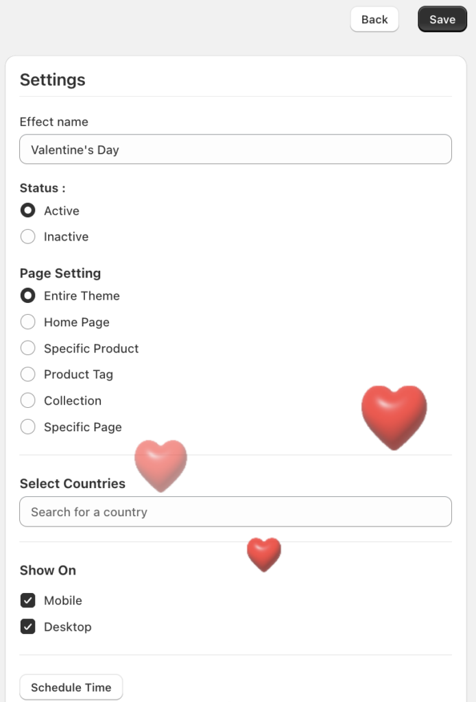 Configure settings for the effect