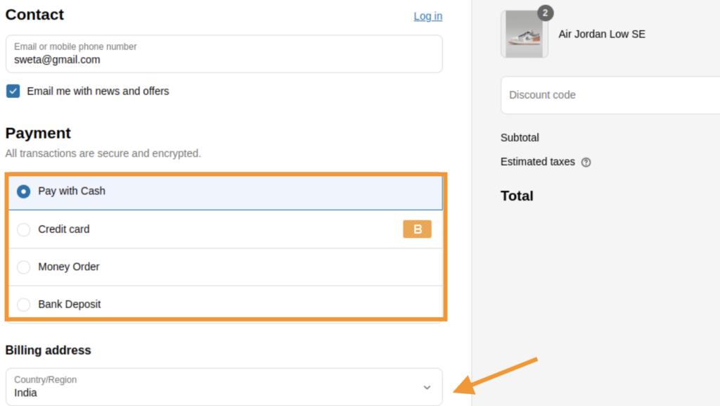Hidden payment option in the frontend