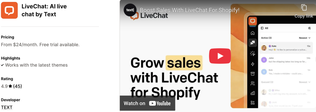 LiveChat AI live chat by text