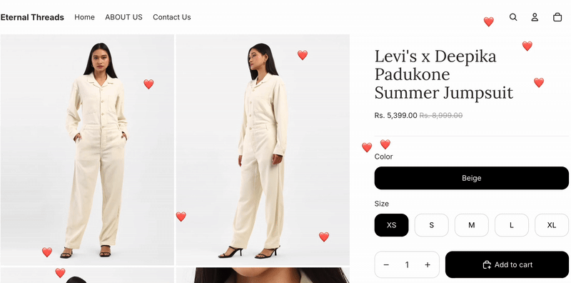 Valentines day effect using the custom code method in Shopify