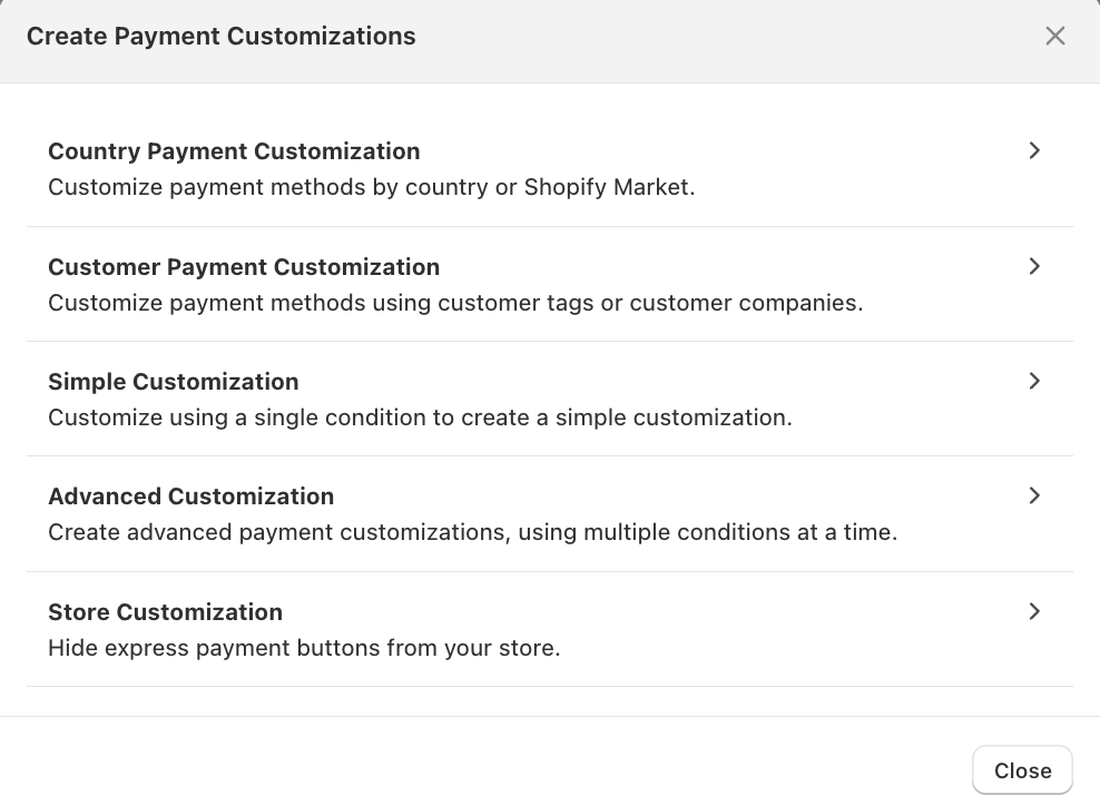 Create Payment Customization