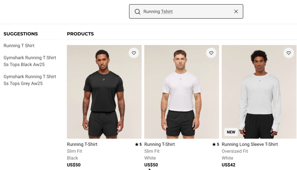 search bar on Gymshark's homepage