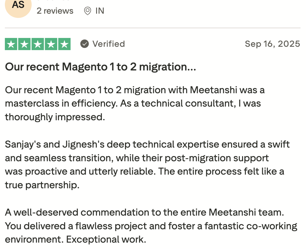 Meetanshi review on Trustpilot