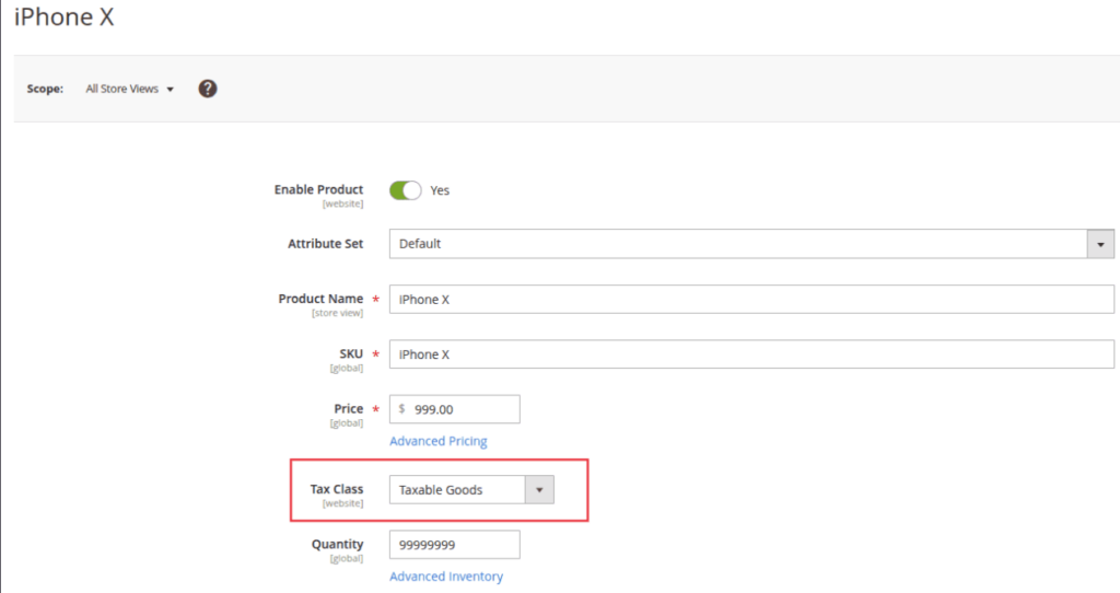 Add tax class in Magento 2 for each product