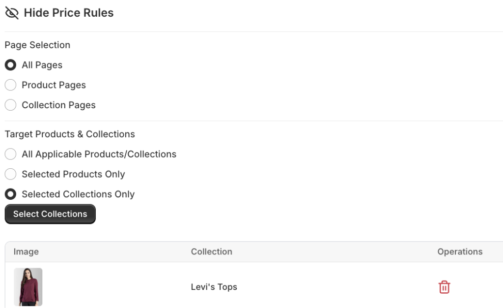 Hide price rules in Shopify