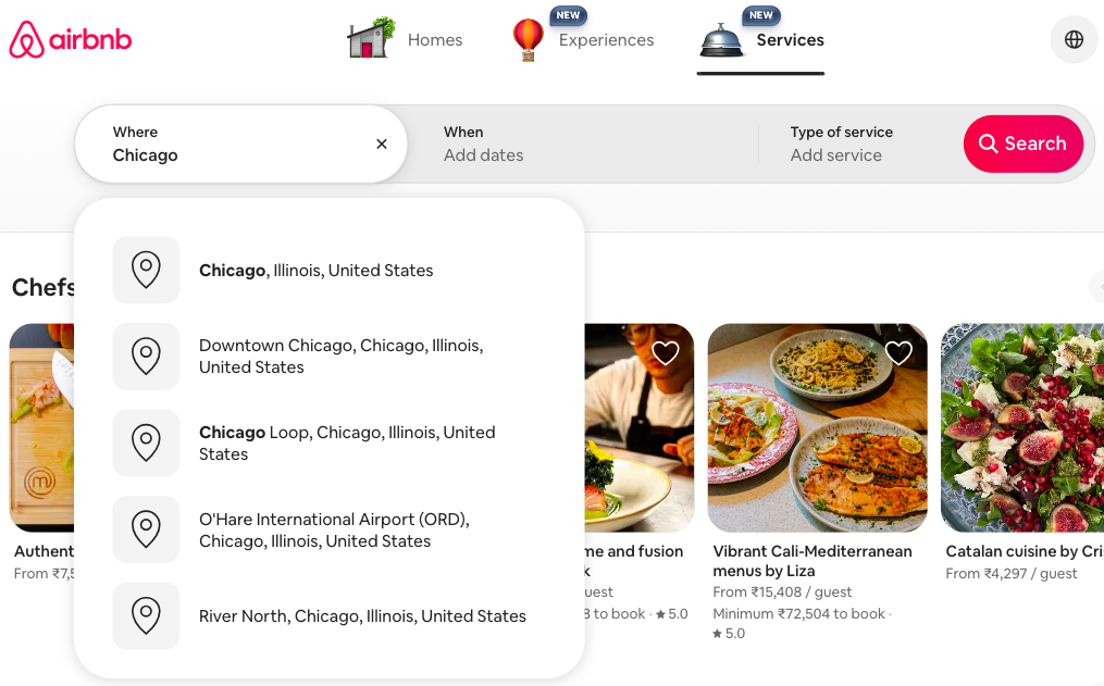 Airbnb clear and directed menu