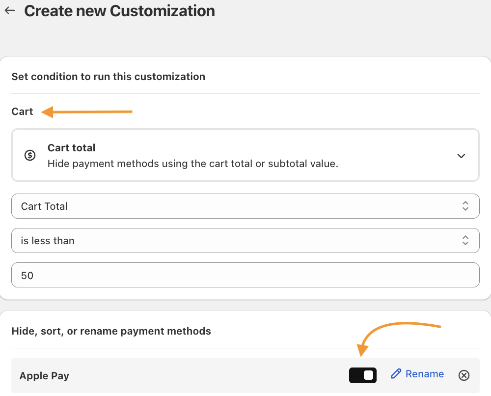 Toggle the hide switch next to Apple Pay