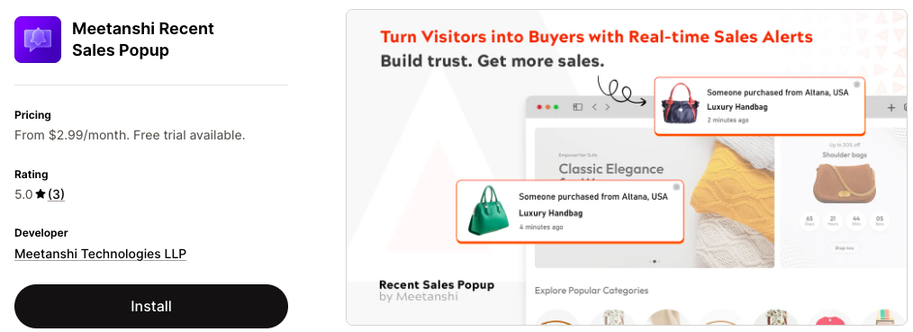 Meetanshi Recent Sales Popup Shopify App