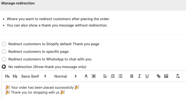 Set Order Behavior & Other Settings