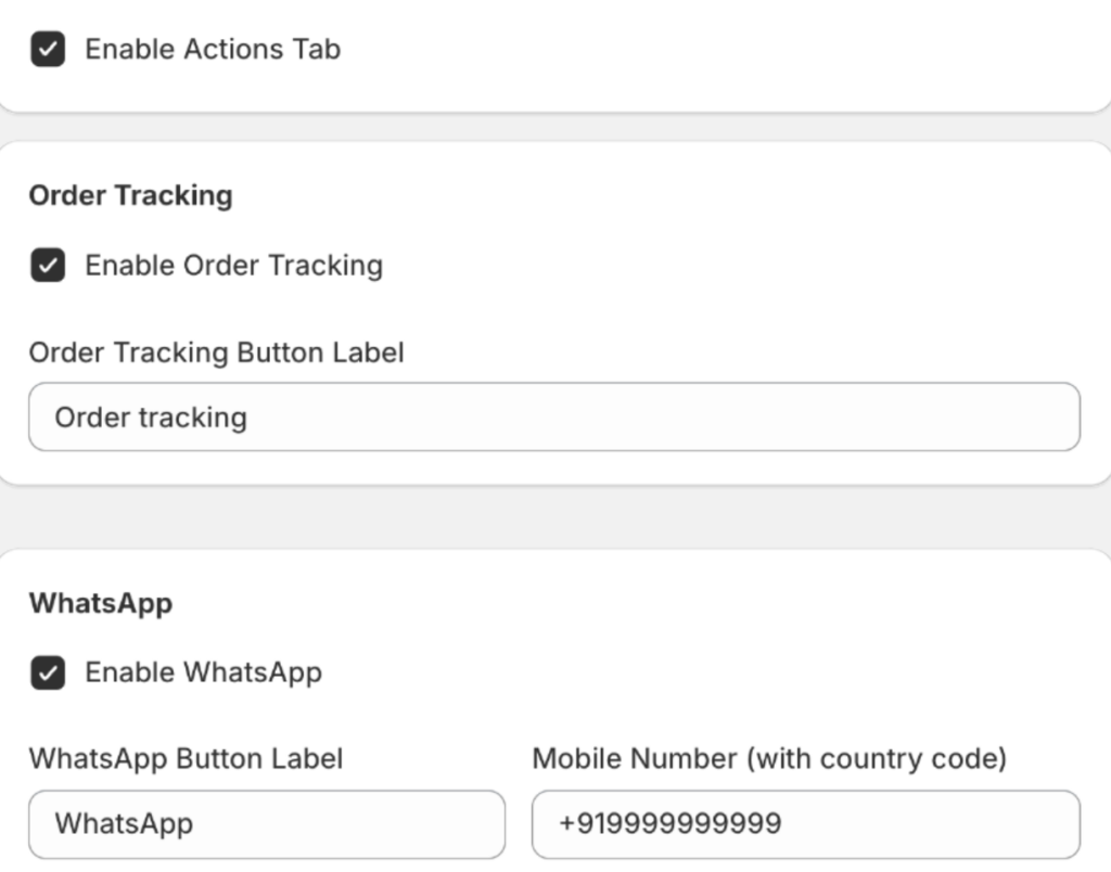 Configure Actions tab