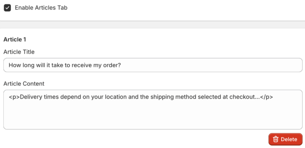 Configure article tab
