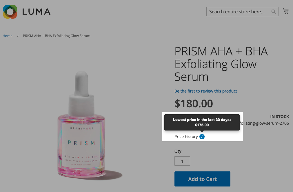Lowest Price in 30 Days in the frontend