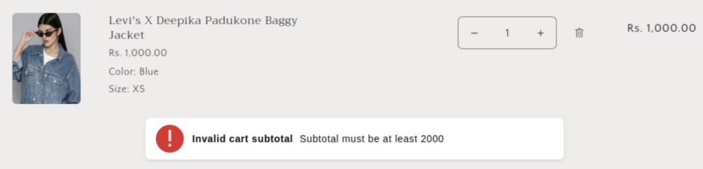 Preview of cart subtotal