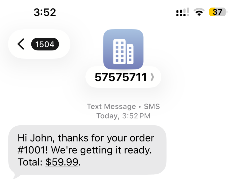 preview of the SMS notification using an app