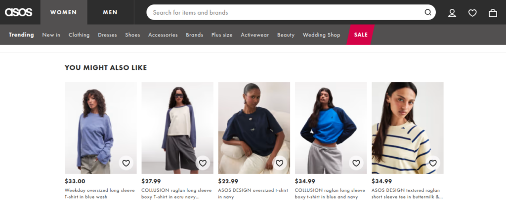 Example of product recommendation