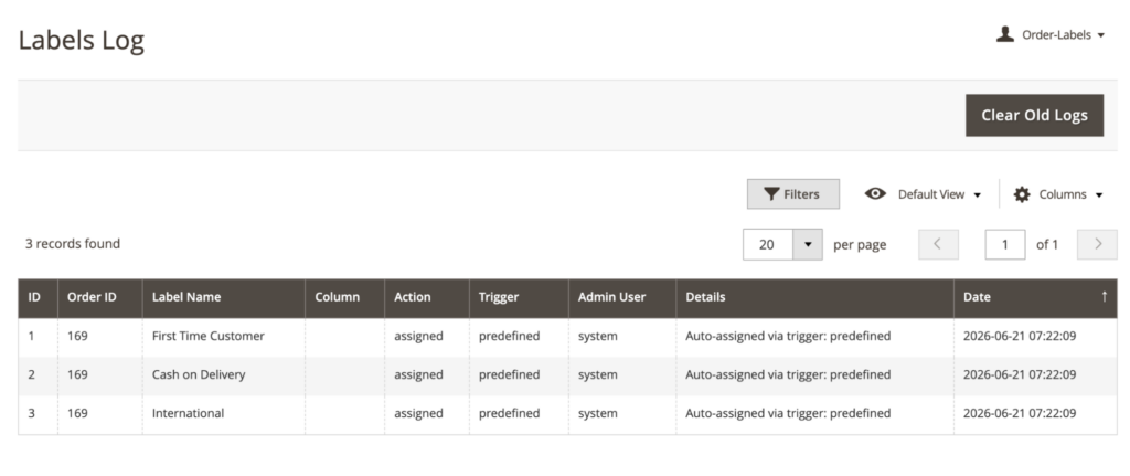 Track Activity in the Labels Log