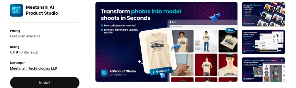 Meetanshi AI Product Studio - best AI Product Image generator for Shopify