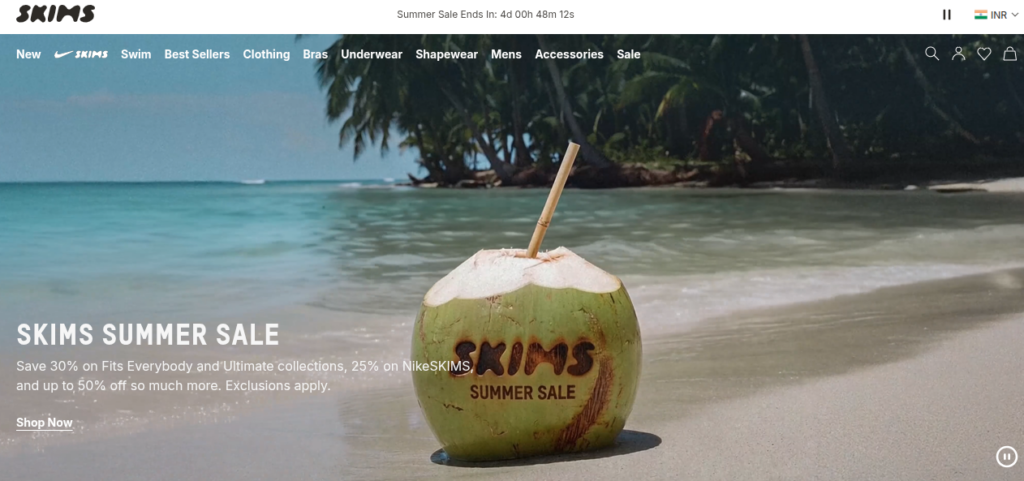 Skims, a Shopify store