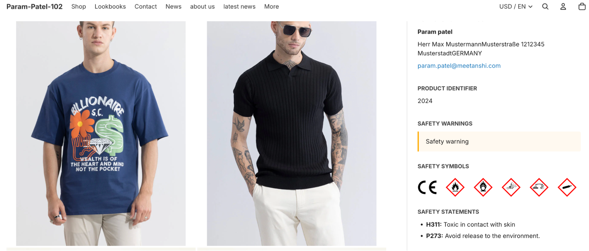 GPSR block on the product page store frontend