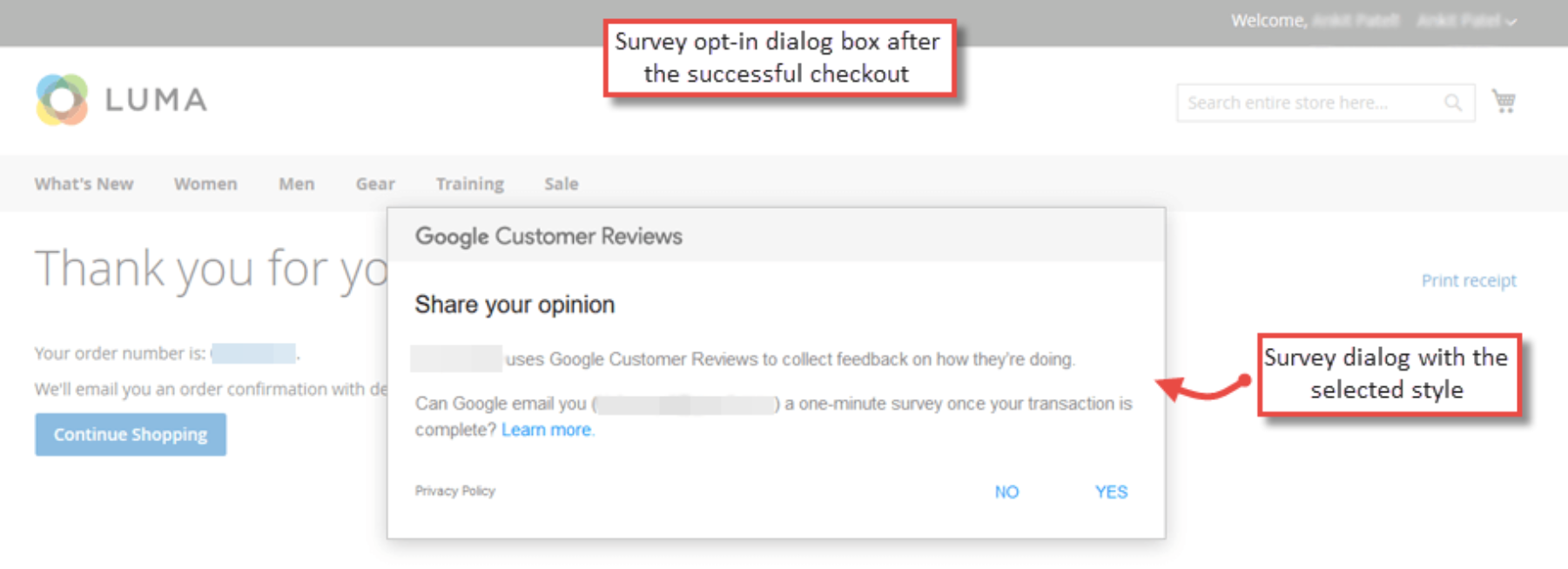 Frontend Google Badge & Survey Modal