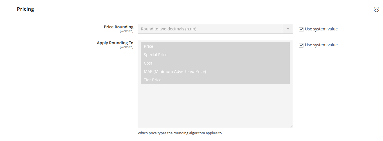 Pricing Configuration Settings