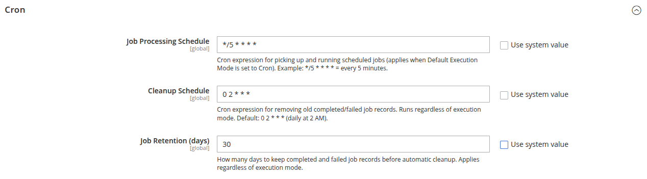 Cron Settings Configuration