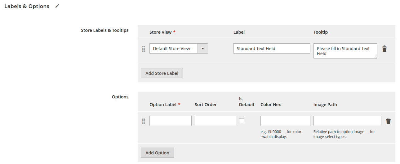 Labels & Options