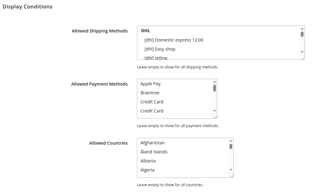 Display Conditions