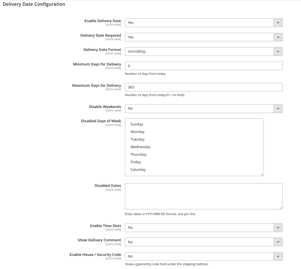 Delivery Date Configuration