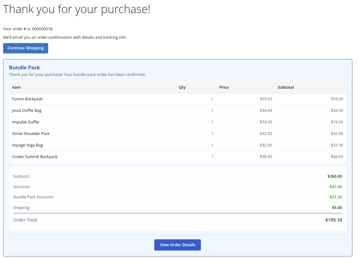 front checkout success
