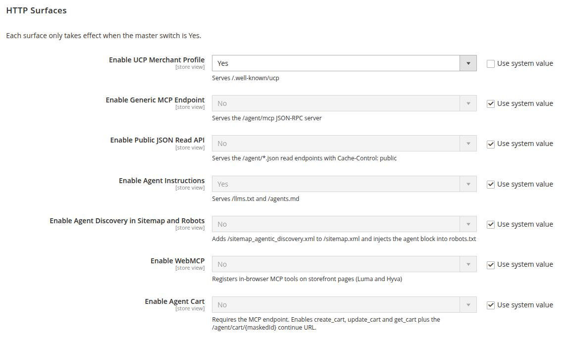 HTTP Surfaces Configuration