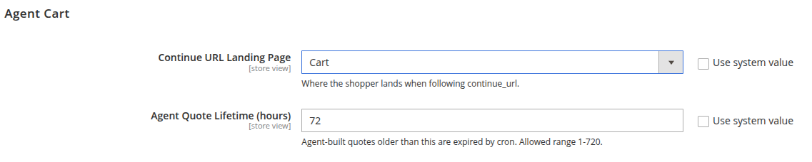 Agent Cart Configuration