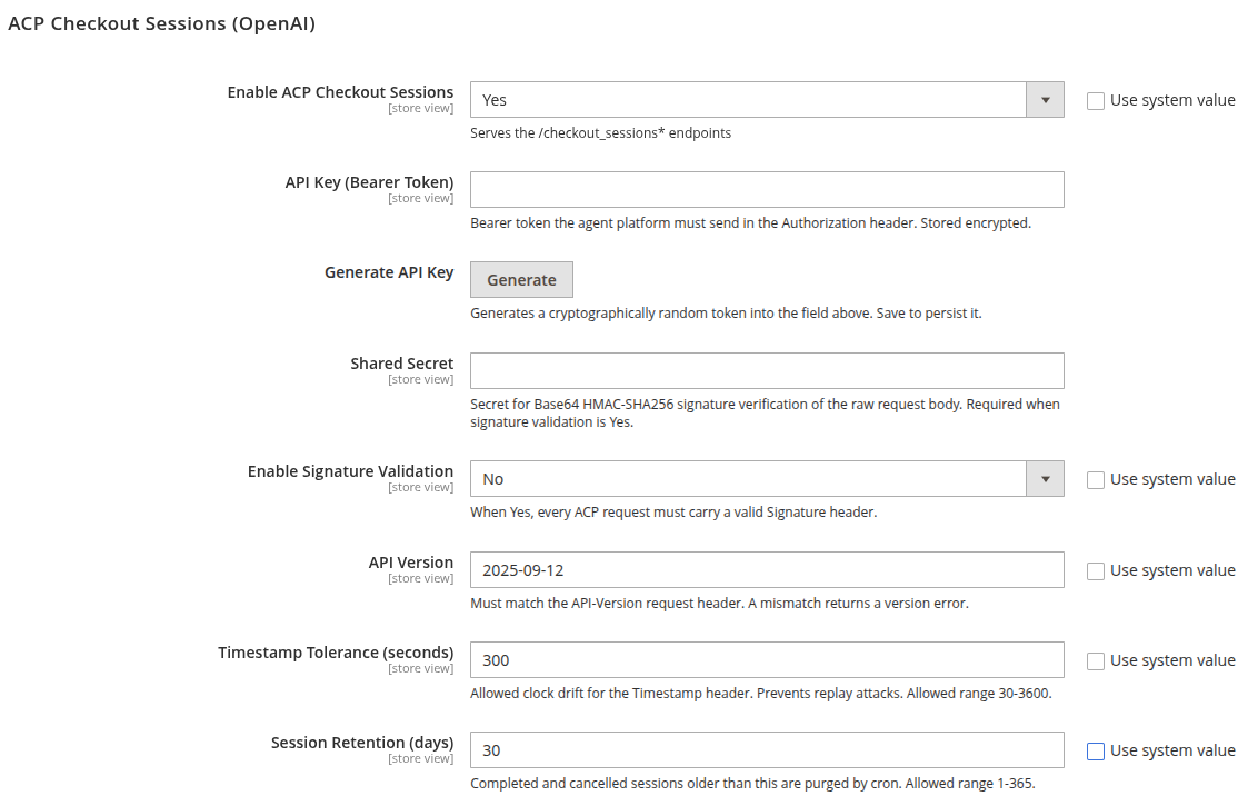 ACP Sessions Configuration