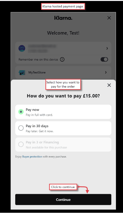 Klarna Hosted Payment Page