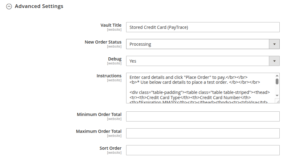 Advanced PayTrace Payment Gateway Settings