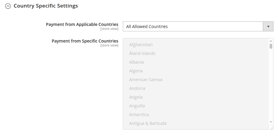 Country Specific Settings